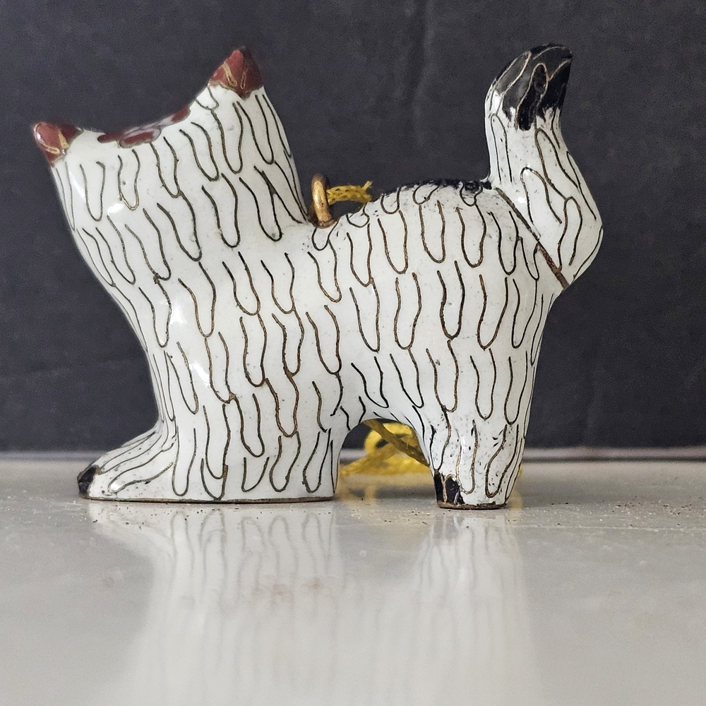 Whimsical Vintage Cloisonne Cat Ornament - White and Black - Picture 4 of 10